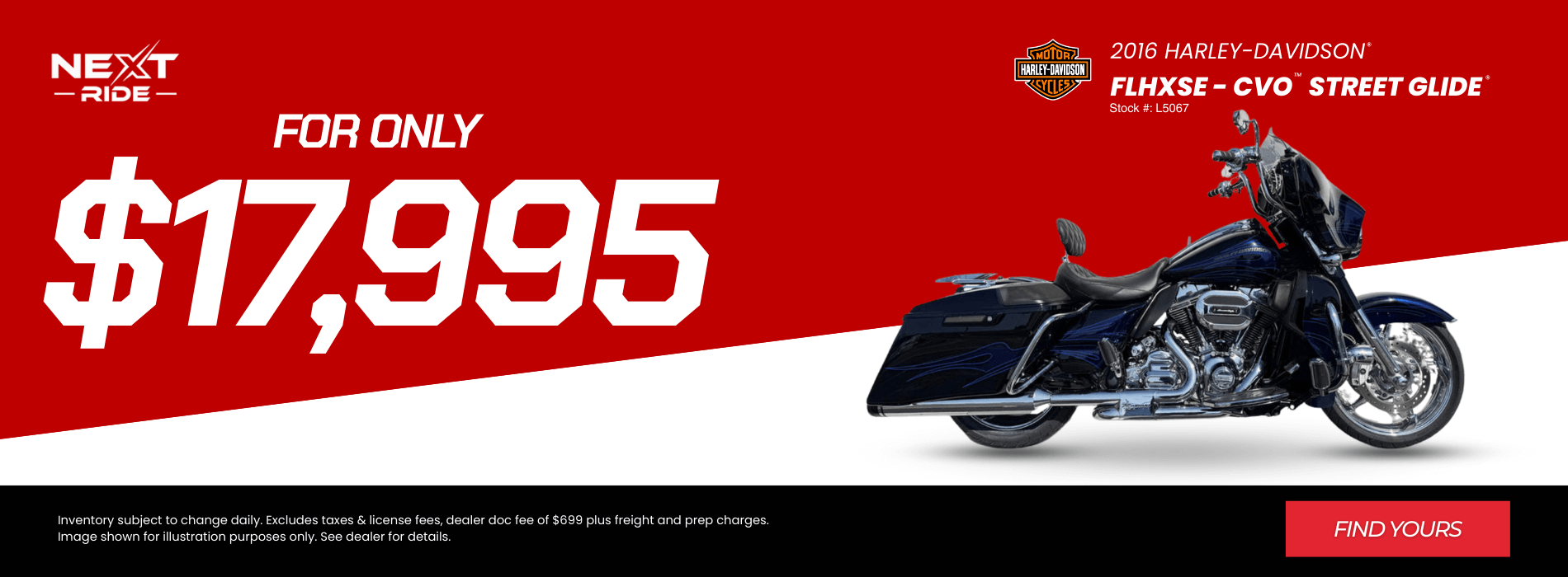 2016 Harley-Davidson FLHXSE CVO Street Glide motorcycle sale at Next Ride for $17,995