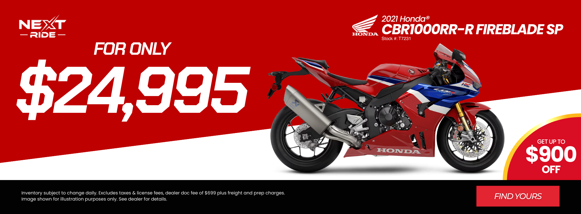 2021 Honda CBR1000RR-R Fireblade SP motorcycle sale at Next Ride for $24,995 with $900 off