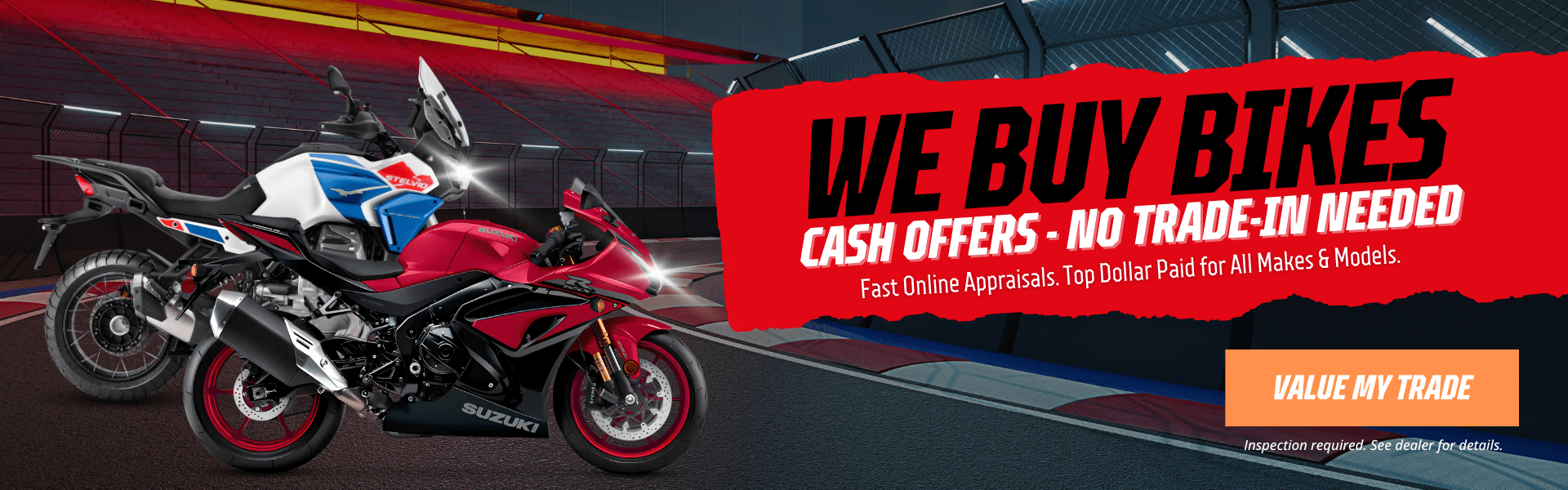 Motorcycles with We Buy Bikes cash offer promotion and no trade-in required